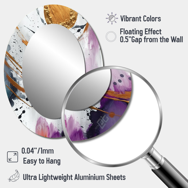Cercles audacieux et marbre fusion V - grand miroir mural ovale sur métal, 40 po x 30 po