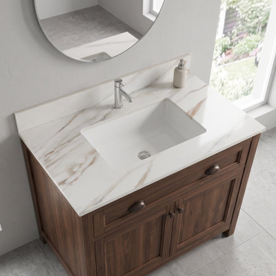 37'' Calacatta Gold Sintered Stone Bathroom Vanity Top with Undermount Sink and Backsplash