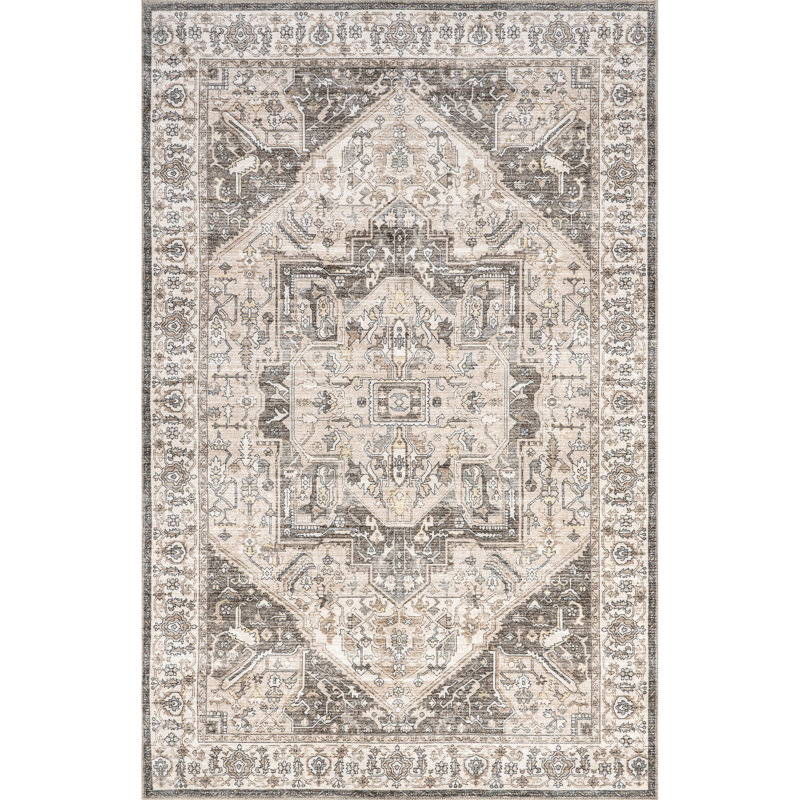 Brielle SpinClean Machine Washable Vintage Medallion Area Rug, Rectangle 4' x 6'