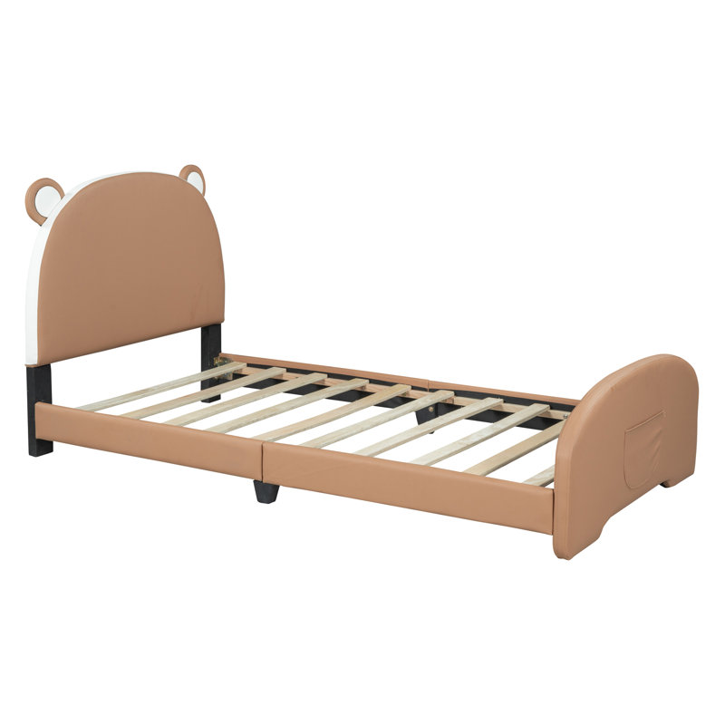 Twin Size Upholstered Platform Bed With Bear-Shaped Headboard And Footboard, Brown
