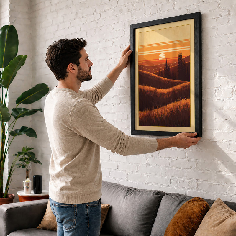 Golden Hour Silhouette Modern - Framed Print, A1 - 84.1 x 59.4 cm, White