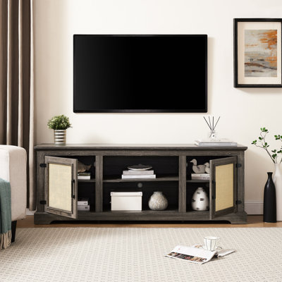 Style Tv Stand Console, 2 Doors, Shelves, 70" Fit, Gray, 65"W X 15.4"D 23.57"H Entertainment Gray Console For Tvs, Door Cabinets, * Center