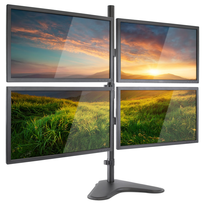 Mount-It Quad Monitor Stand | Height Adjustable Standing 4 Screen Mount Fits Monitors Up to 32 in.