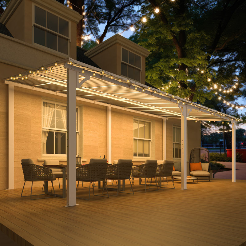 Pergola en aluminium avec auvent, Blanc, 20 pi x 10 pi