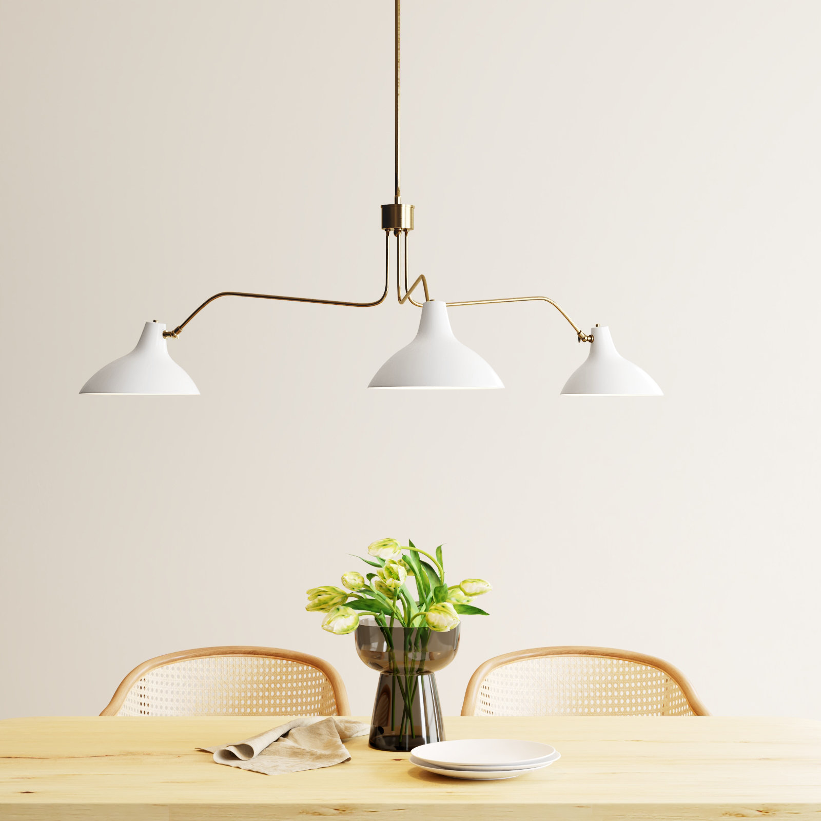 Elyse 3 - Light Unique/Statement Chandelier, Natural Brass, White