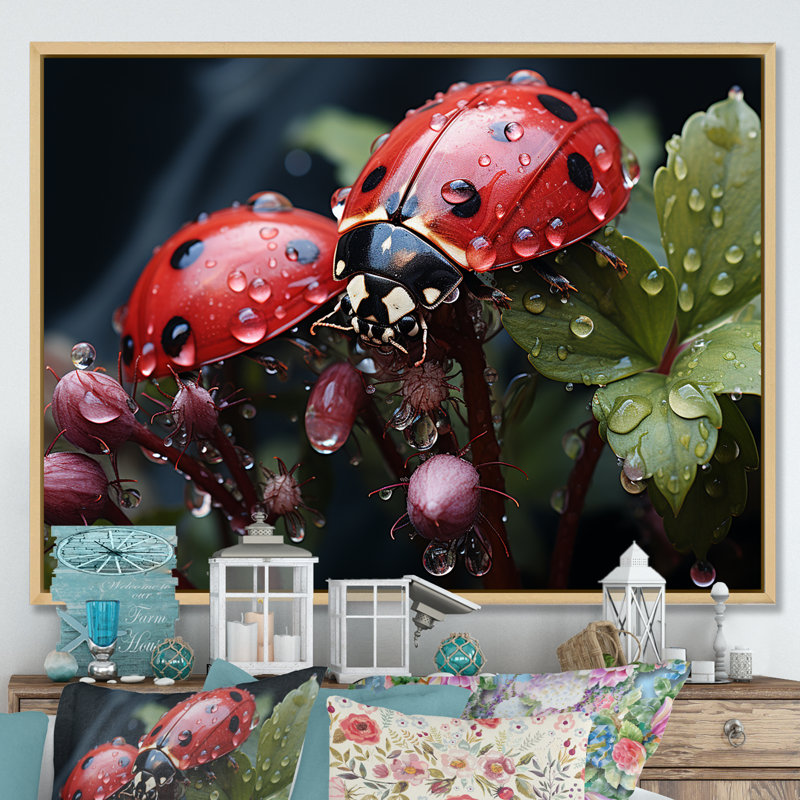 «Botanical Landybug Harmony III», reproduction sur toile, Cadre naturel flottant, H 30 po x l 40 po x P 1,5 po