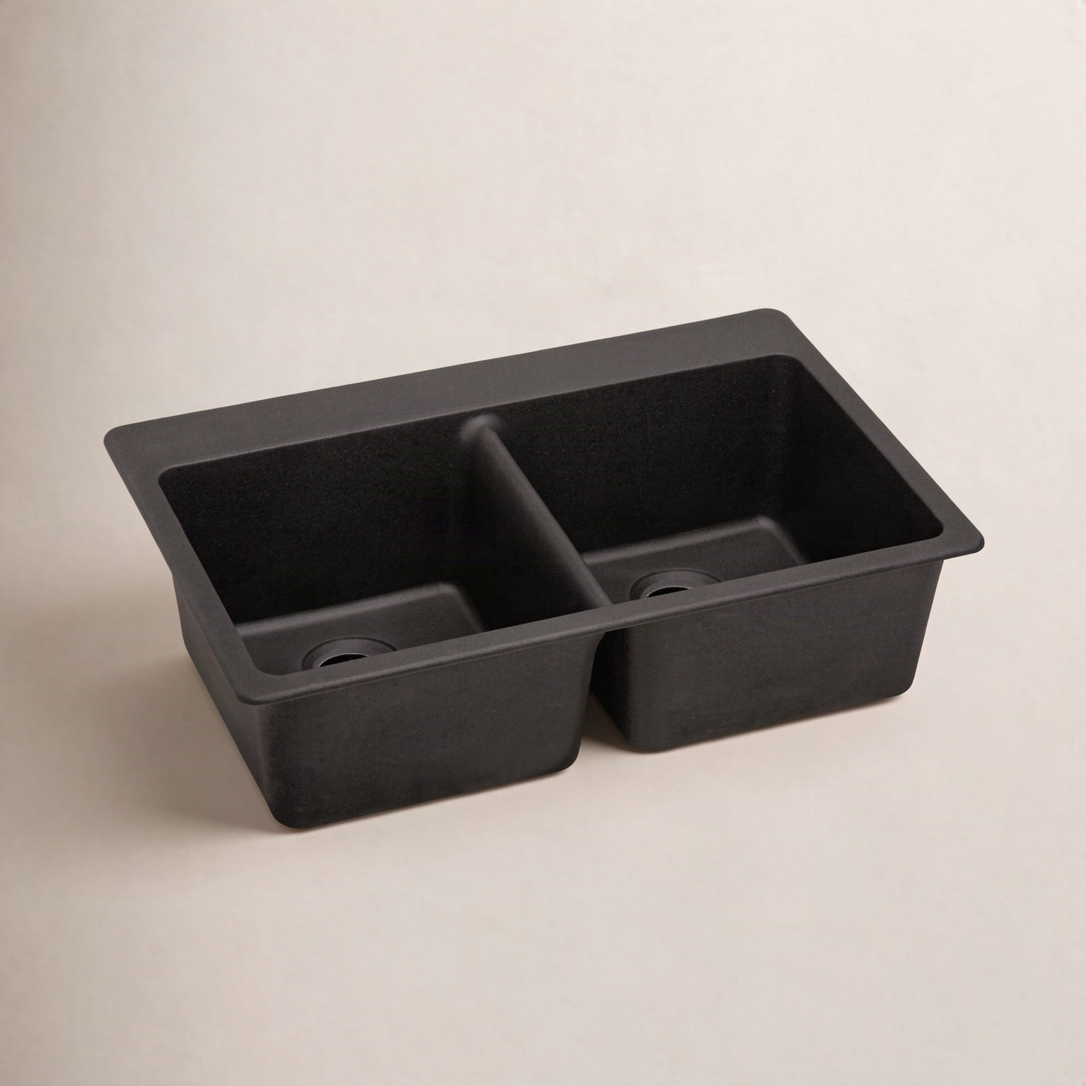 Quartz Luxe 33" Double Basin Drop-In Sink, Caviar