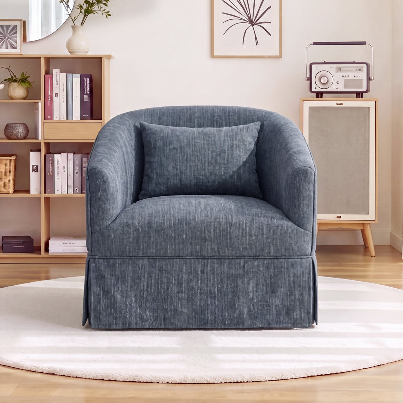 360-Degree Swivel Upholstered Armchair with Accent Pillow, Dark Gray Linen Blend
