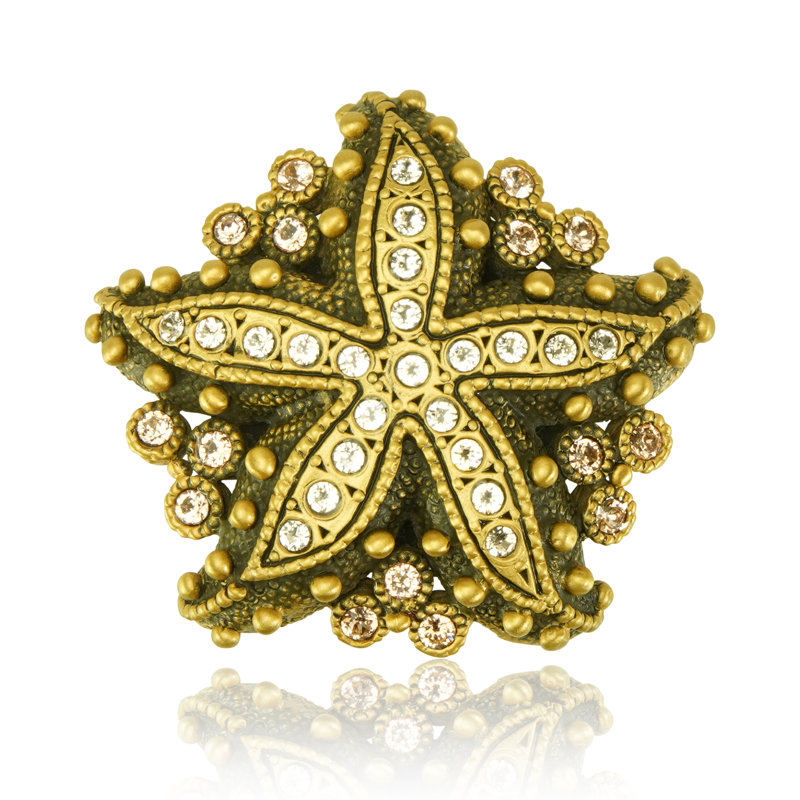 SEASIDE KNOB; DECORATED WITH SWAROVSKI®CLEAR CRYSTAL;, Gold