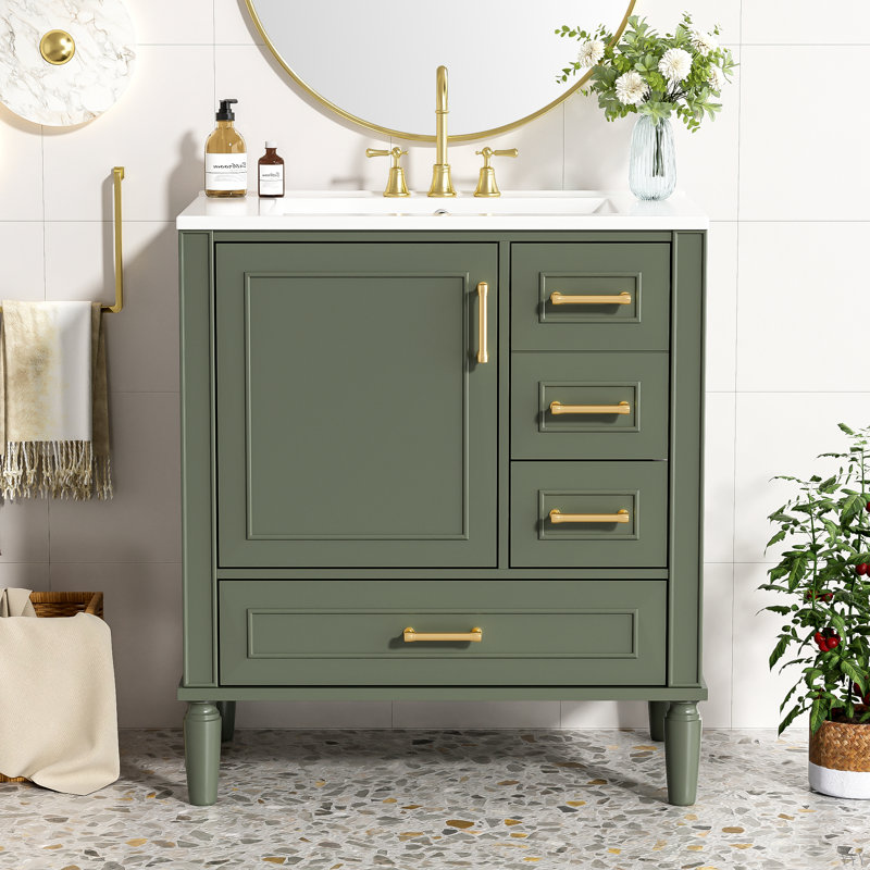 Meuble-lavabo de salle de bain avec espace abondant et attrait élégant, Vert olive