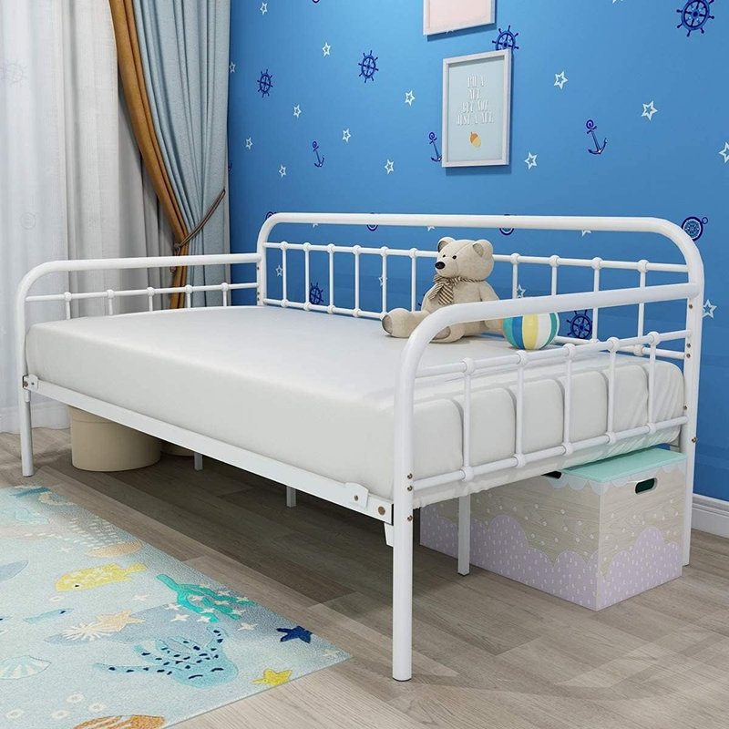 White Twin Metal Daybed Frame, Multi-Purpose Heavy Duty Metal Slat Platform, Sofa Bed And Mattress Foundation