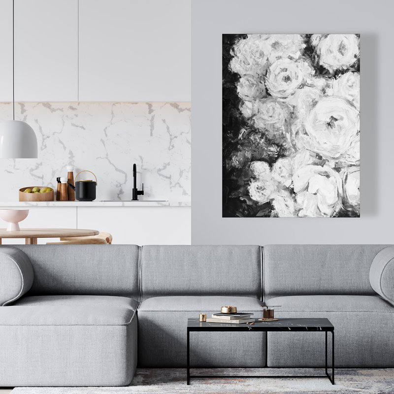 Art sur toile botanique noir et blanc, H 48 po x l 36 po