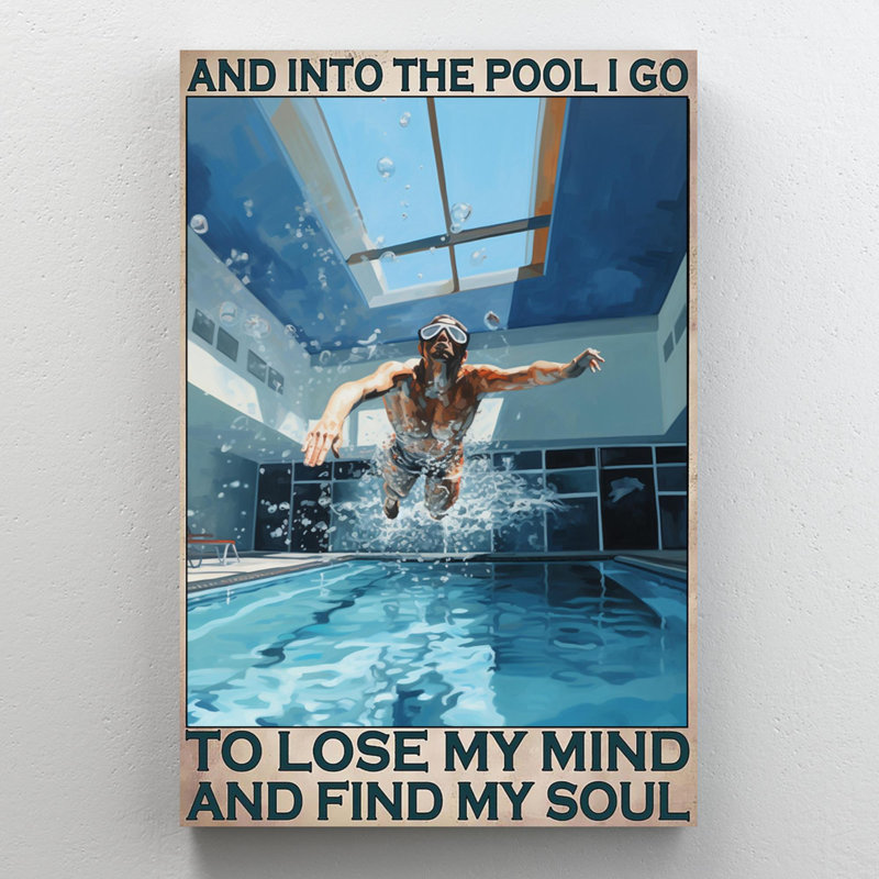 «Natation et dans la piscine, je pars», reproduction d'art rectangulaire sur toile tendue sur toile tendue, L 16 po x H 20 po