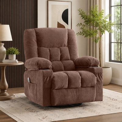 Massage Swivel Rocker Recliner Chair with Vibration Massage and Heat Ergonomic Lounge Chair with Rocking Function and Side Pocket, 2 Cup Holders, USB Charge Port