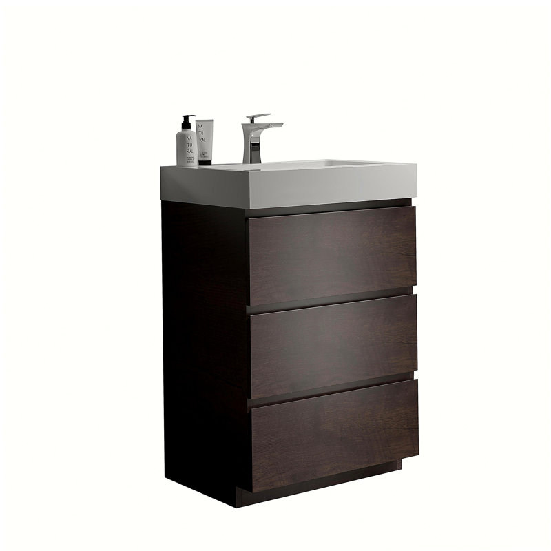 Coiffeuse en noyer avec lavabo, grande coiffeuse indépendante avec rangement, lavabo intégré moderne sans drainage et robinet, pré-assemblé