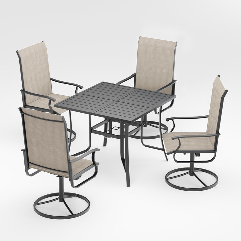 4-Person Outdoor Dining Set with Swivel Chairs, Patio Table and Chairs Set with Umbrella Hole, Steel Frame Outdoor Patio Dining Set