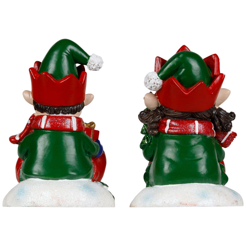 Festive Elves Resin Christmas Stocking Holders Set of 2