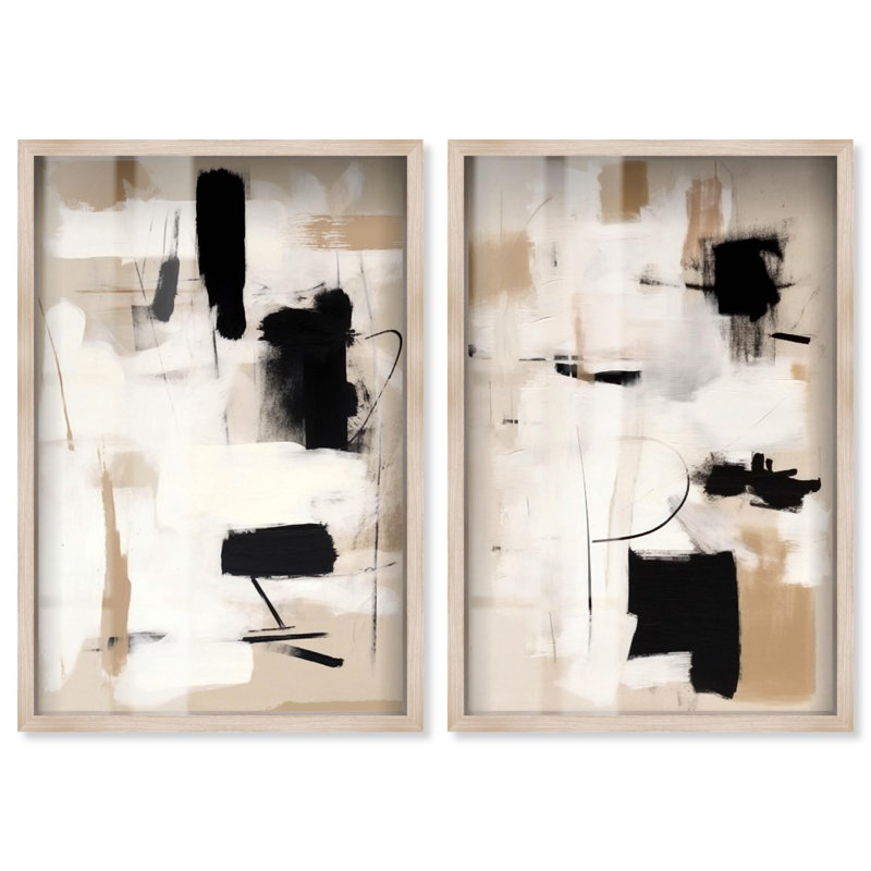 Ensemble de décor mural abstrait « Shadowbox Print » – Ensemble de décor mural bohème doré par Art Remedy, cadre noir, 10 x 15