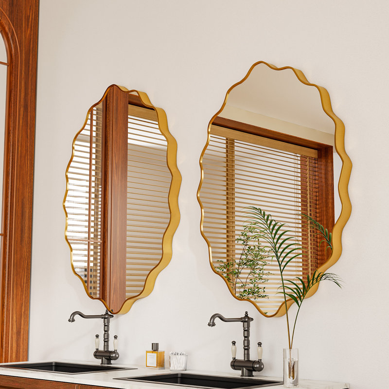Wall Mirrors For Bathroom, Entryway And Living Room Wall Decor, Modern Hanging Vanity Mirror, 22" x 30", Gold
