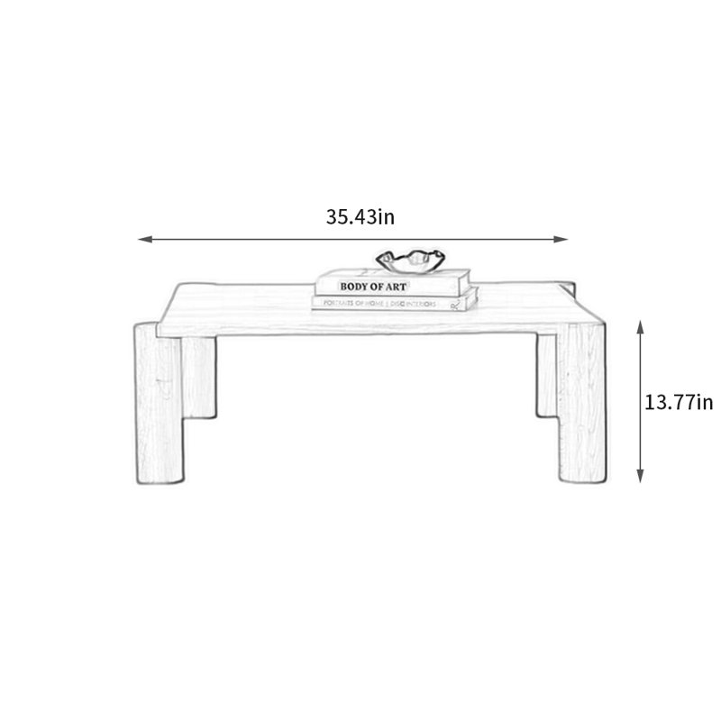 Table basse en bois massif Wabi-sabi, H 13,77 po x l 35,43 po x P 35,43 po