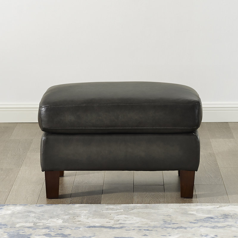 Leather Ottoman, Ash Gray Genuine Leather