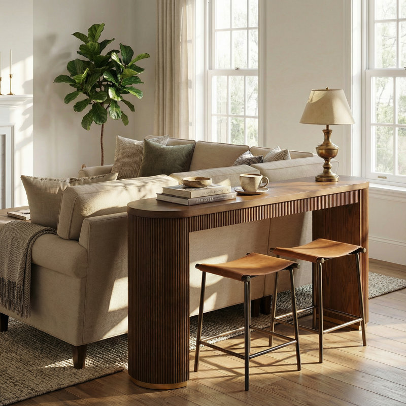 Rowan Modern MDF Counter Height Dining Table with Double Pedestal Base, Walnut