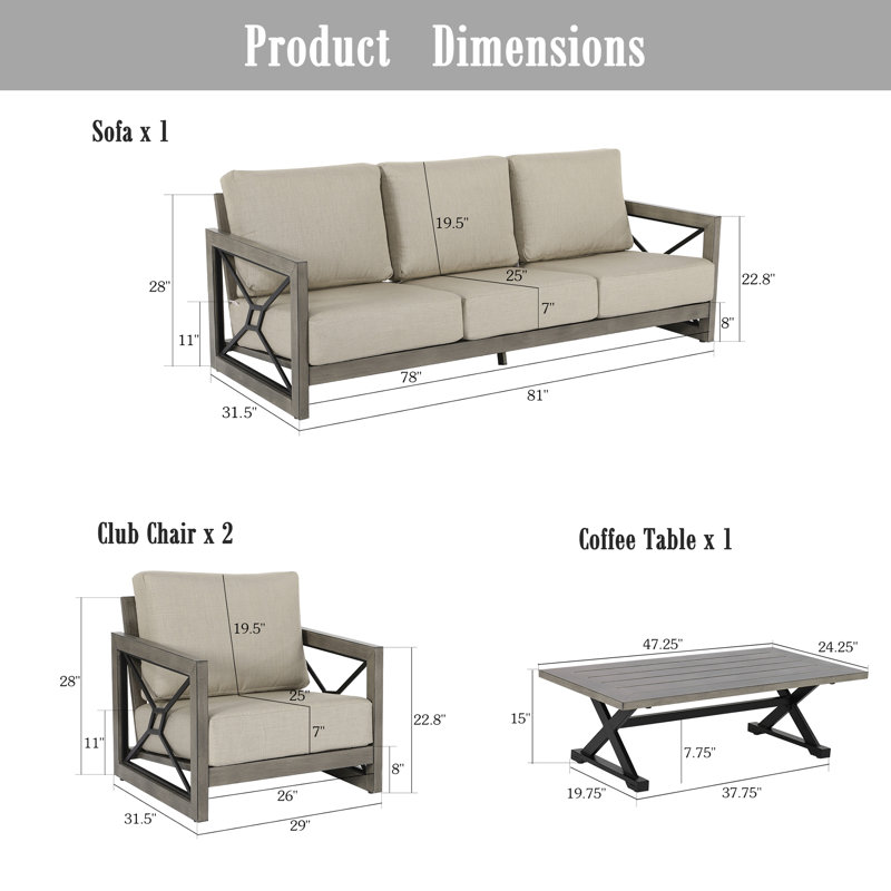Marindo 5 Person Aluminum Patio Conversation Seating Group With Sunbrella® Cushions