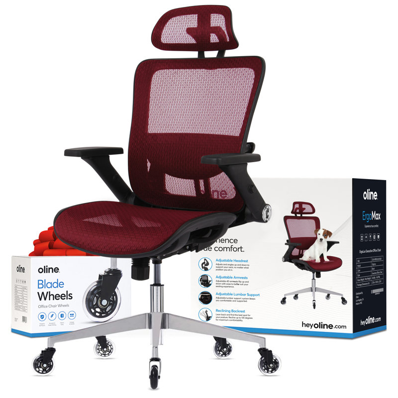 Mesh Task Chair with Headrest, Red