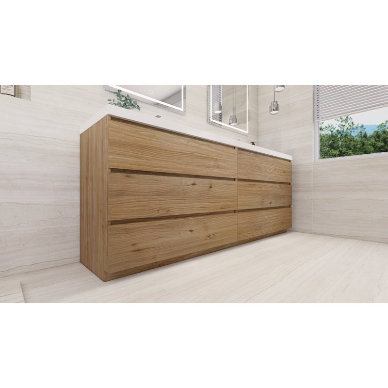 Ensemble de meuble-lavabo double 84 po Ferrari, Chêne naturel