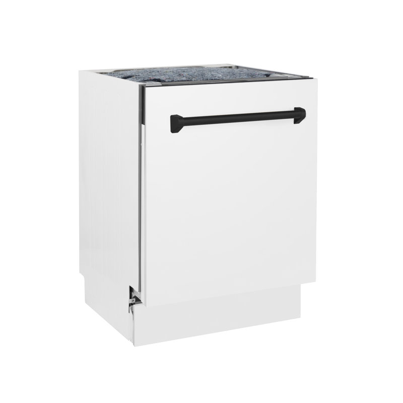 ZLINE Autograph Edition 24 in. Tallac Series 3rd Rack Top Control Built-In Tall Tub Dishwasher in White Matte with Handle, 51dBa