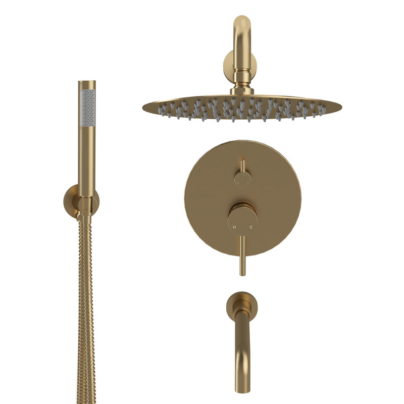 Calder Dual Function Complete Shower System with Rough in-Valve, Brushed Gold