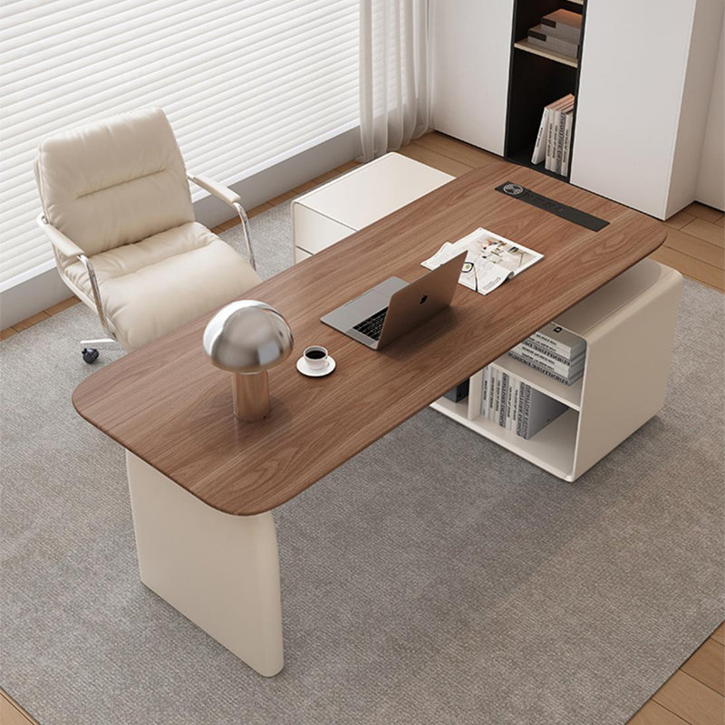 Bureau double caisson en bois manufacturé brun noisette avec 3 tiroirs, 29.53" H x 55.12" W x 47.24" D