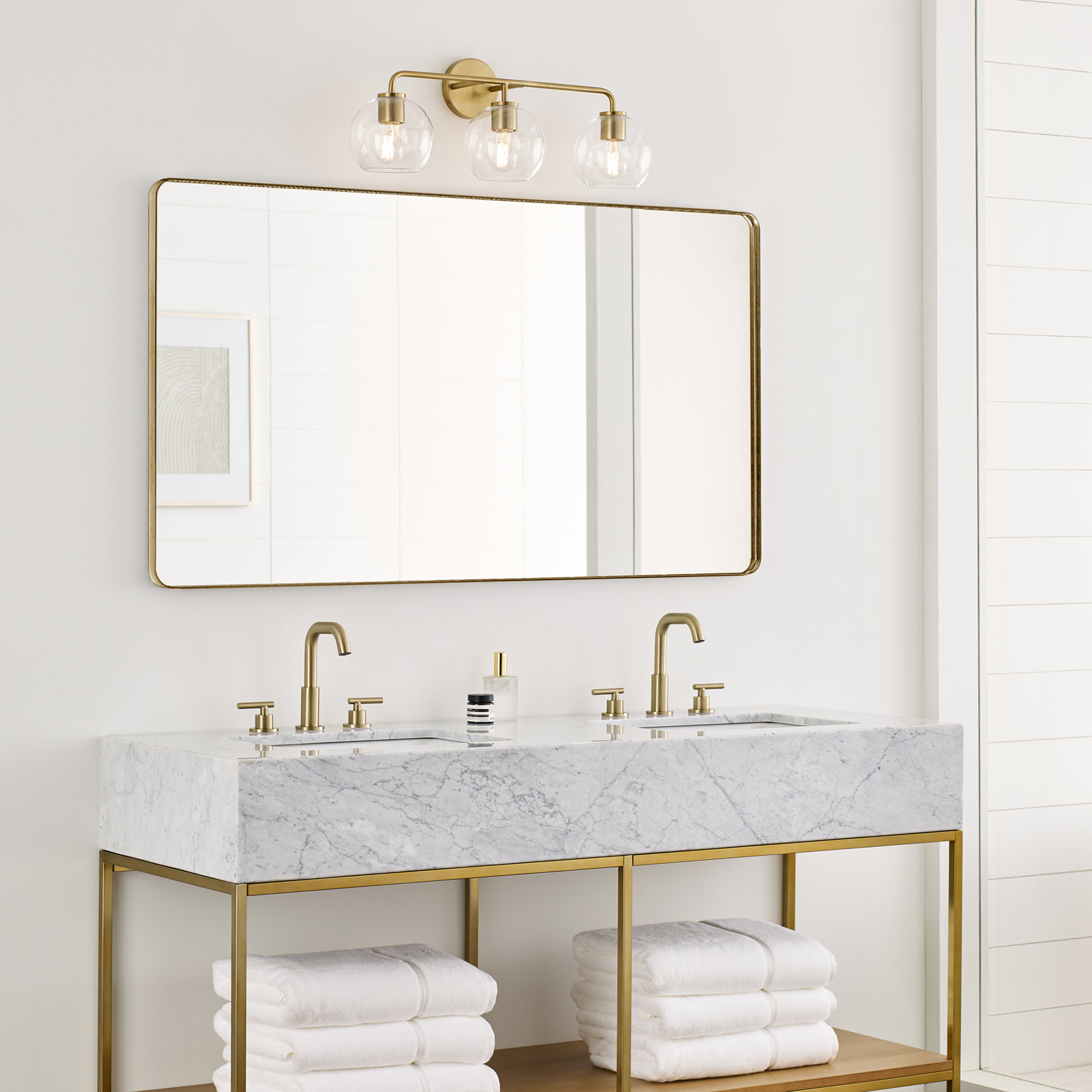 Childerley 3-Light Dimmable Vanity Light, Satin Brass, Clear