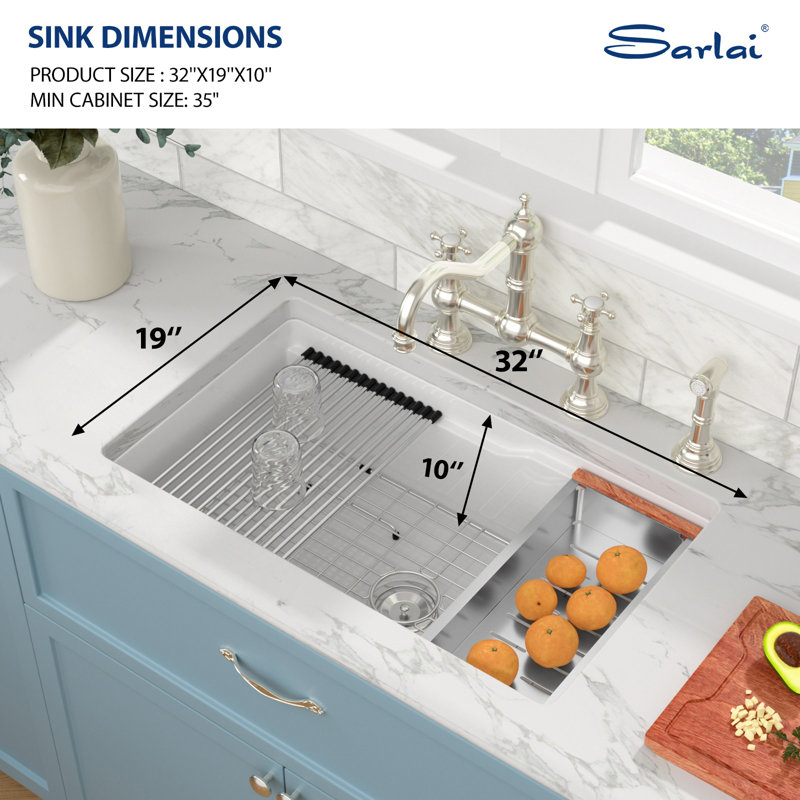 Évier de cuisine encastré / encastré en L 32 po à cuve simple en argile réfractaire blanche avec accessoires