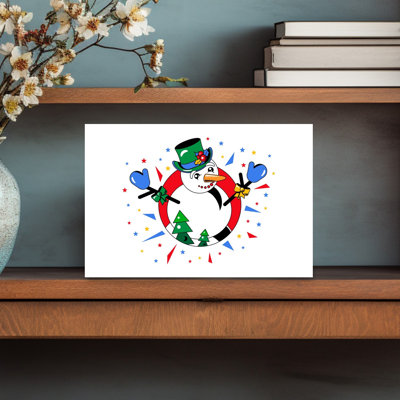 «Whimsical Christmas Snowman Whimsical Abstract Contemporary Christmas Tree Winter Landscape», reproduction d'art mural