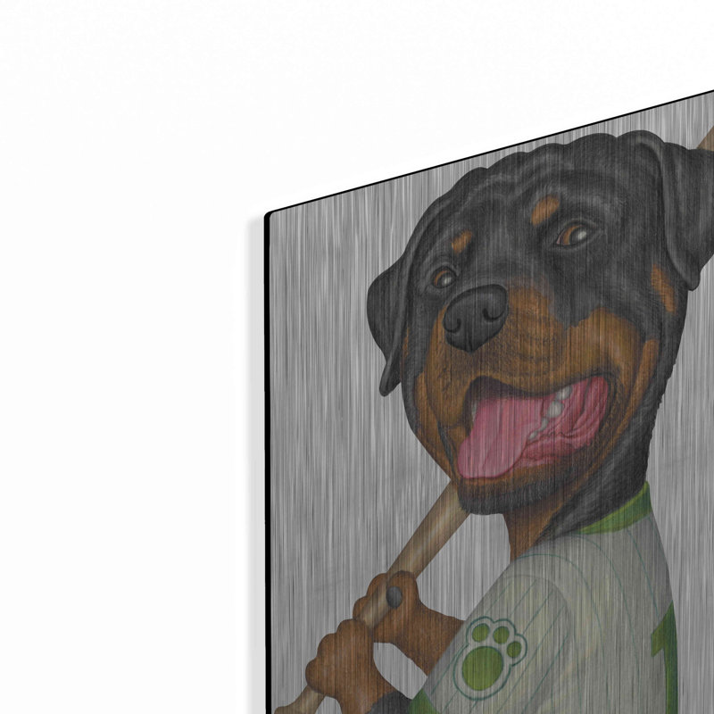 «Rottweiler tenant une chauve-souris» par Danny Gordon, H 16 po x l 12 po