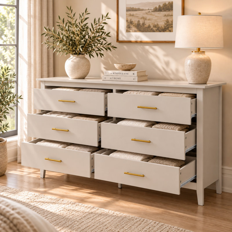 MDF 6 - Drawer Rectangle Accent Chest, Beige
