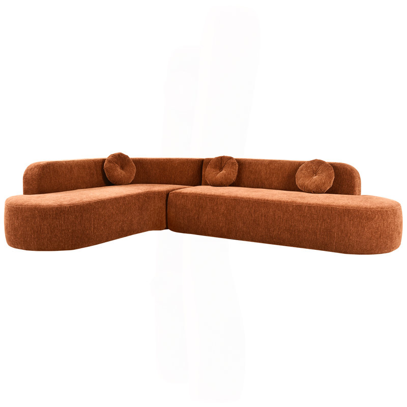 Très grand canapé modulaire de 122 po en tissu doux, design incurvé élégant avec trois coussins ronds, mousse haute résilience pour un confort ultime