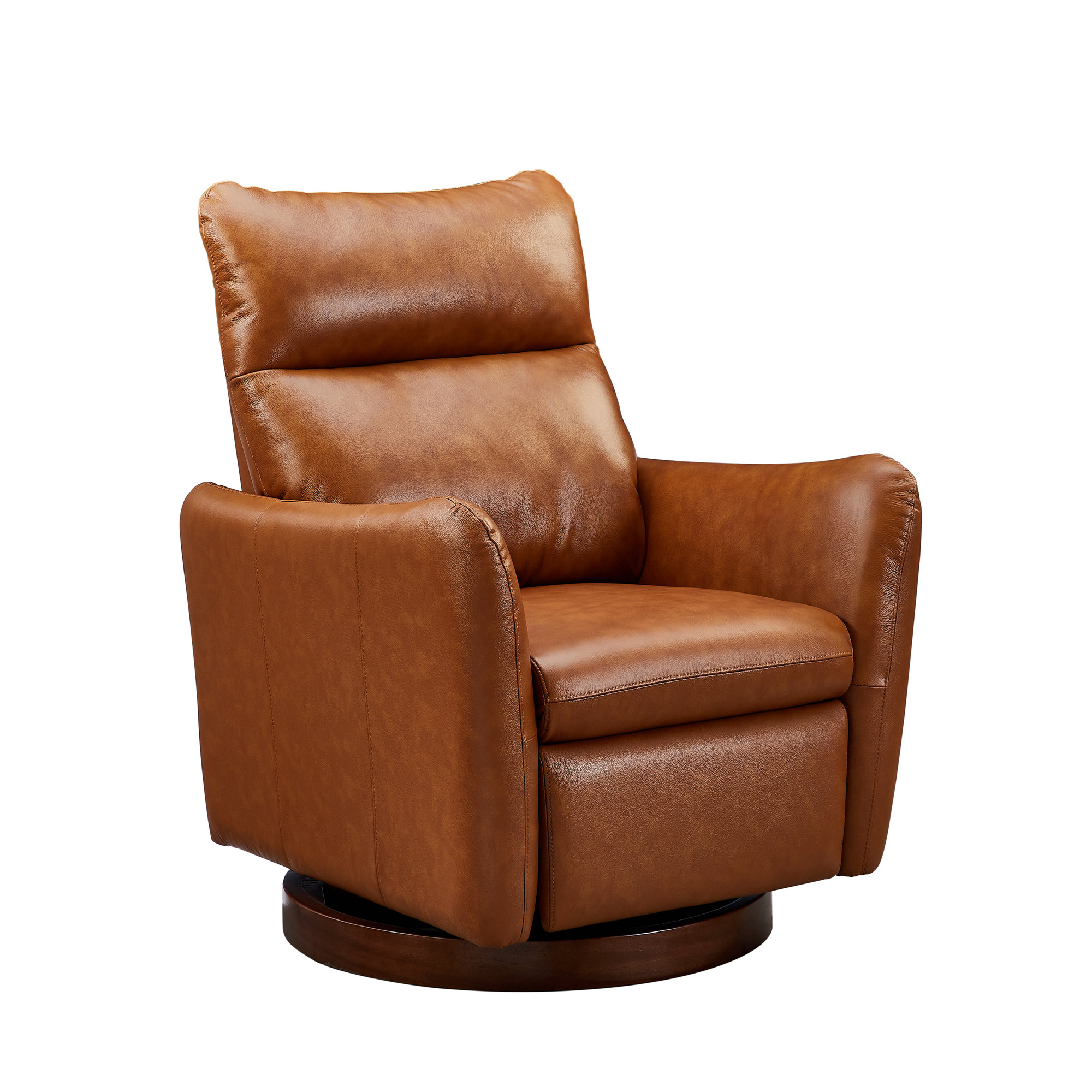 Maxine 32.7'' W Swivel Top-Grain Genuine Leather Manual Push Back Recliner with Solid Wood Base