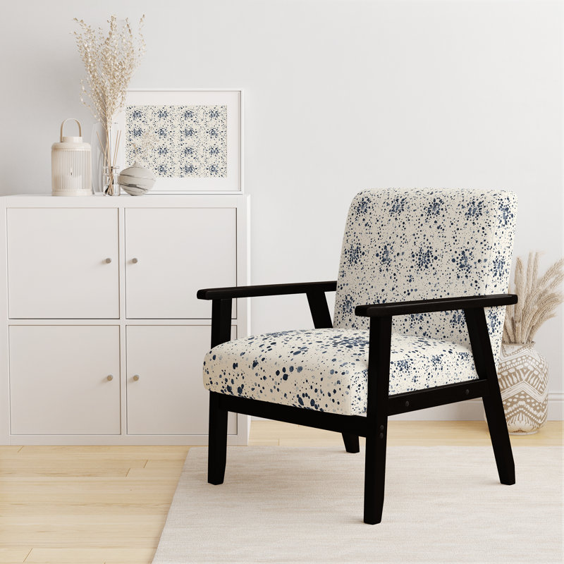 Chaise d'appoint abstraite - fauteuil bleu et crème boho mandala beige, Accoudoirs carrés noirs
