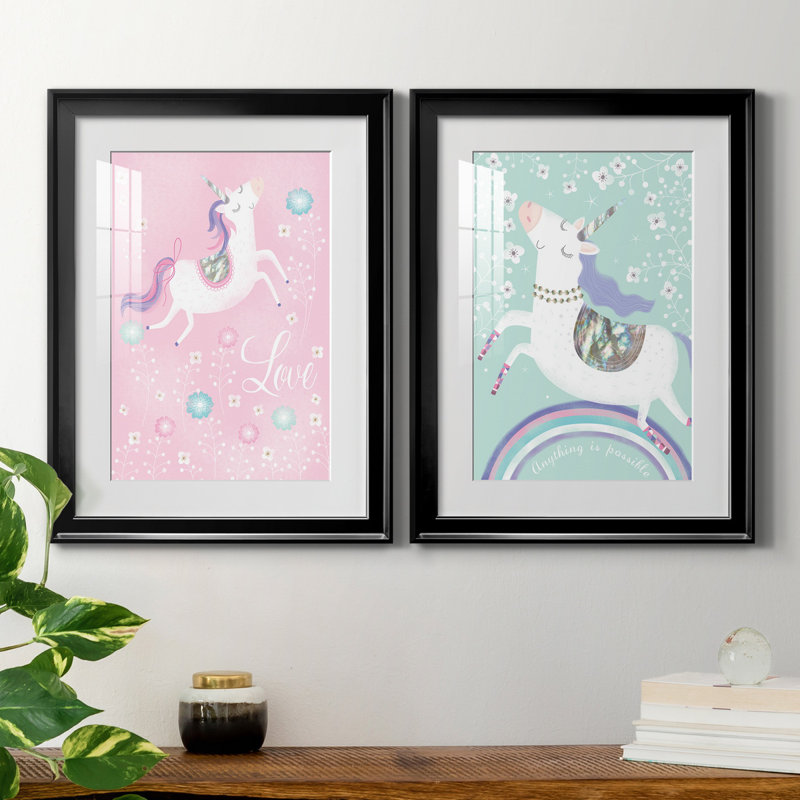 «Love Unicorn», ensemble de 2 impressions, H 31,5 po x l 47 po x P 1,5 po, Blanc, H 22,5 po x l 61 po x P 1,5 po