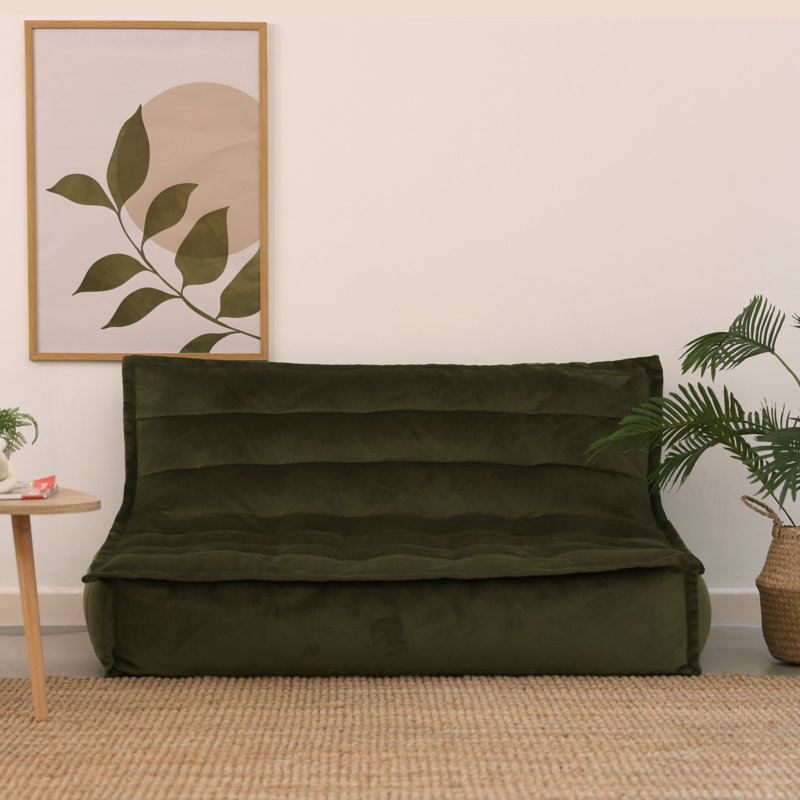 Kota Velvet Bean Bag Sofa, Olive Green
