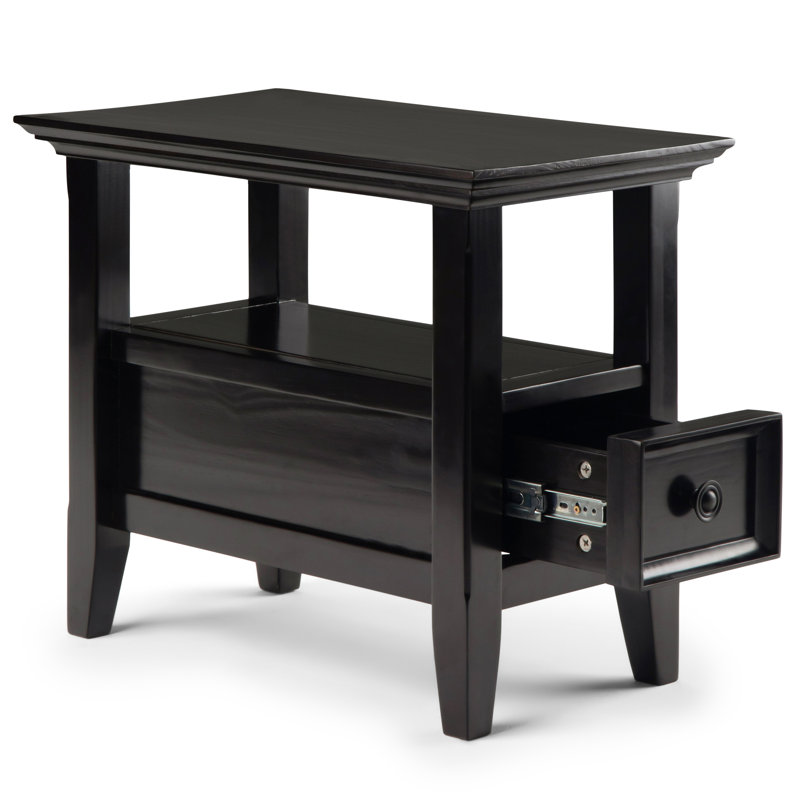 Table de bout rectangulaire transitionnelle en bois massif l 14 po avec tiroir et tablette ouverte Amherst, Noyer blanc brun