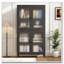 Classic Metal Storage Display Cabinet with Begonia Flower Tempered Glass