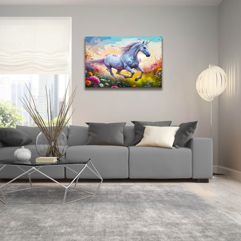  «Gallop Unicorn» par Dean Russo, art mural en verre acrylique, 36 po x 24 po, H 24 po x l 36 po