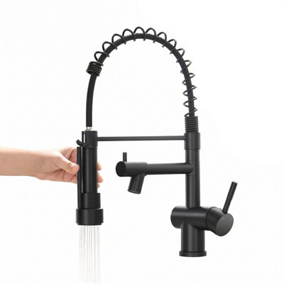360° X 2 SWIVEL Modern Kitchen Faucet with Dual Outlets--a Handle Sprayer and a Steam Nozzle, Stainless Steel Matte Black Faucets for Kitchens, RVs, and Bars