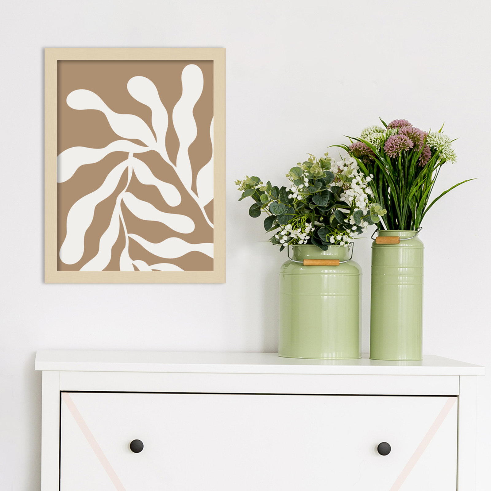 Retro Matisse Inspired Abstract Botanical 1 Beige by The Creative Bunch Studio, 13" H x 10" W x 1" D, Brown