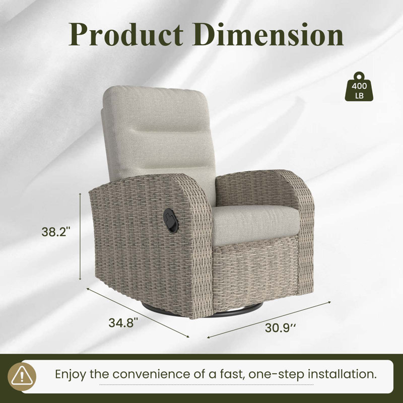 Oversized Wicker Outdoor 360° Swivel Glider Recliner Chair, Patio Adjustable Reclining Lounge Chair With Cushions (Set Of 2)