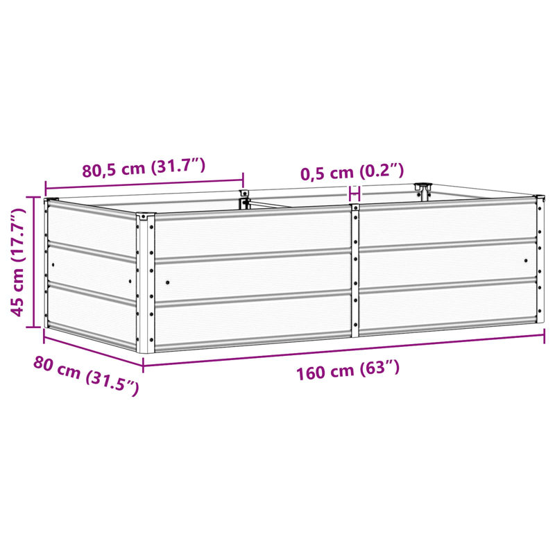 Planter Steel, 45cm H x 160cm W x 40cm D, Ivory