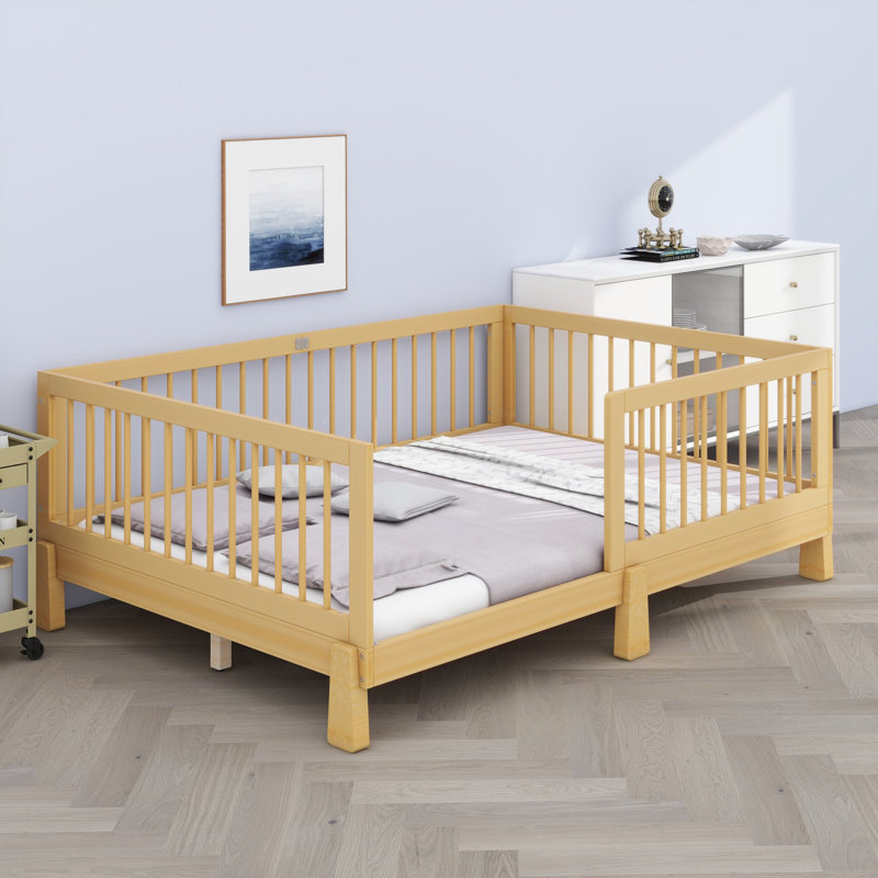 Cadre de lit pour enfant avec barrières de sécurité, lit Montessori convertible 3 en 1 en lit plateforme pour chambres modernes